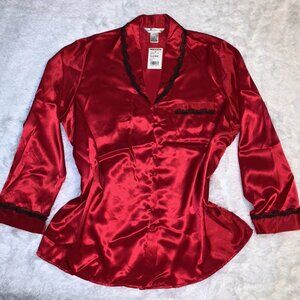 NWT! PRIVATE LUXURIES Slippery Red Satin SLEEP SHIRT Size XL Pajama Top MERVYN'S